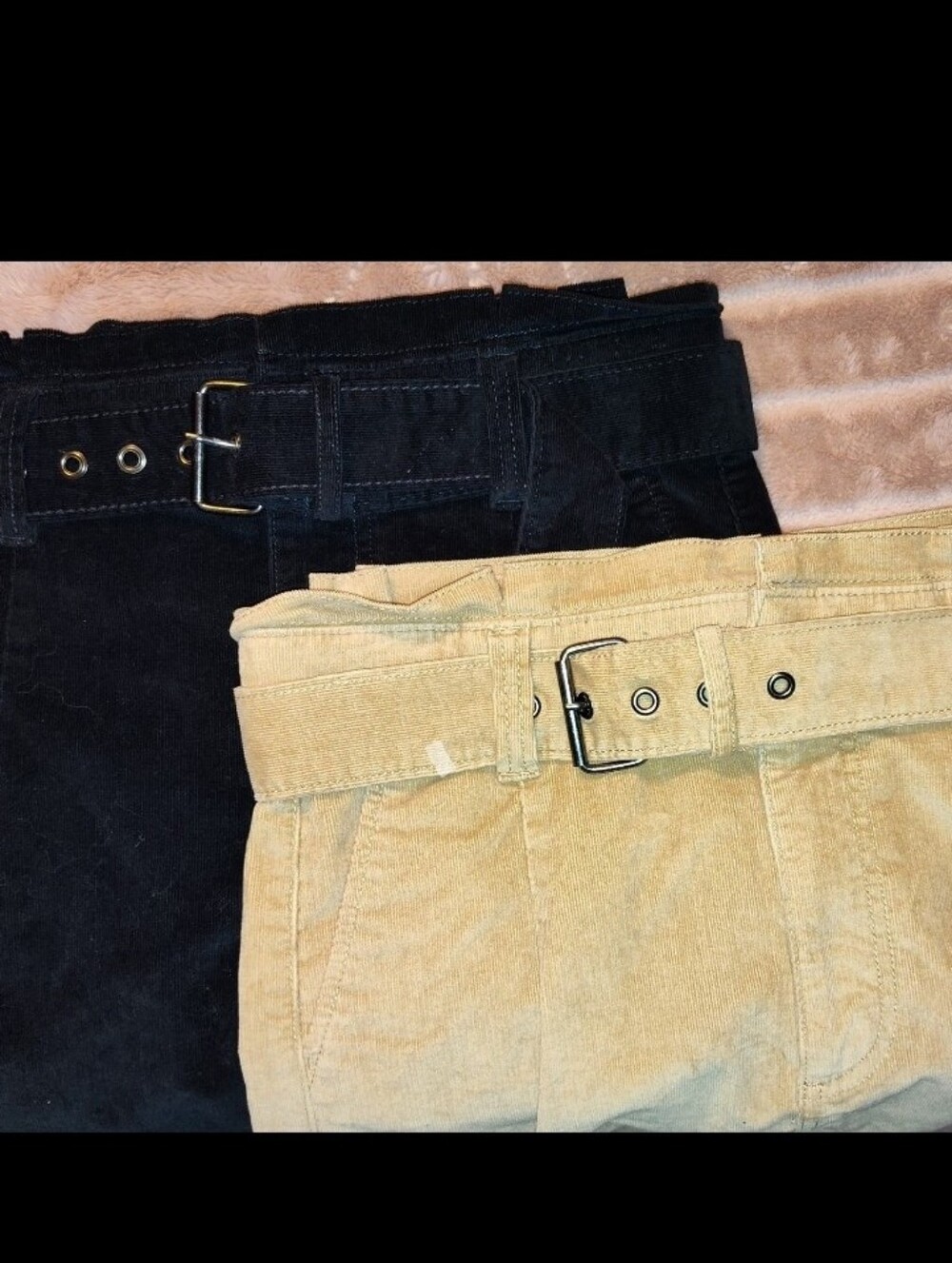 Express Corduroy Mini Skirts (2) with Built-In Belts - Black & Tan
